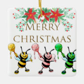 Cute Honey Bees Gold Merry kerstversier Keramisch Ornament (Voorkant)
