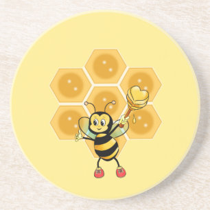 Cute Honey Bumble Bee & Honeycomb on Yellow Zandsteen Onderzetter