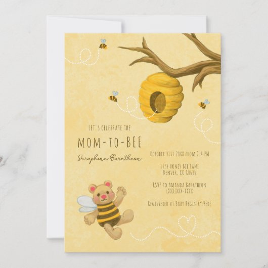 Cute Honey Oear Bumble Bee Baby shower Invitation (Devant)