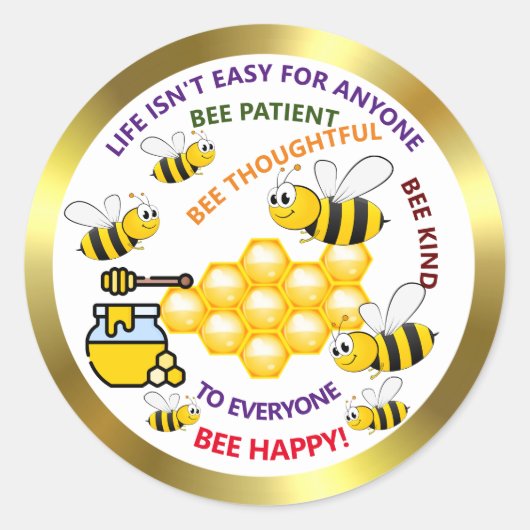 Cute Honeybees Helpful and Happy Ronde Sticker (Voorkant)