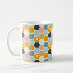 Cute Honeycomb Happy Funny Bee Heart Love Pattern Koffiemok