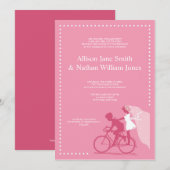 CUTE Honeysuckle Bicycle Couple Wedding Invitation Kaart (Voorkant / Achterkant)