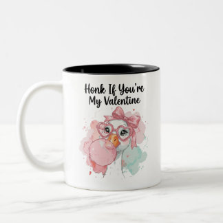 Cute Honk If You’re My Valentine Goose  Tweekleurige Koffiemok