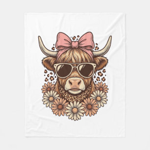Cute Hoogland Koe Bril Roze Strik Vintage Kunst_ Fleece Deken