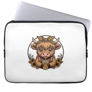 Cute Hoogland Koe Koffie Zonnebloem Vintage T-shir Laptop Sleeve