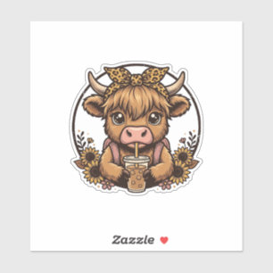 Cute Hoogland Koe Koffie Zonnebloem Vintage T-shir Sticker