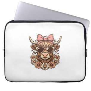 Cute Hoogland Koe Zonnebril Roze Strik Vintage Kun Laptop Sleeve