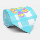 Cute Hoppy Easter Blue Flannel Pattern Stropdas (Opgerold)