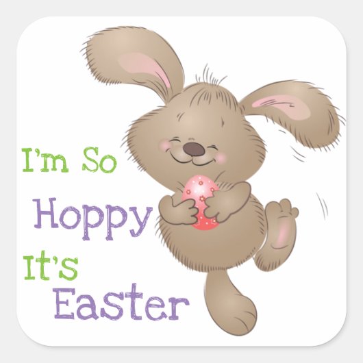 Cute Hoppy Easter Bunny Design Vierkante Sticker (Voorkant)