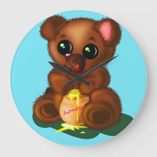 Cute horloge murale d'ours de miel Personnalisatio