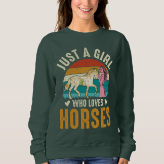 Cute Horse Girl Retro Sunset Horses Lovers Trui