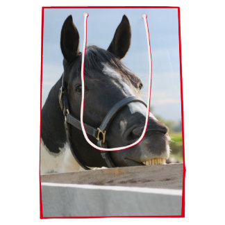 Cute Horse Kauwend op een Fence Post Medium Cadeauzakje