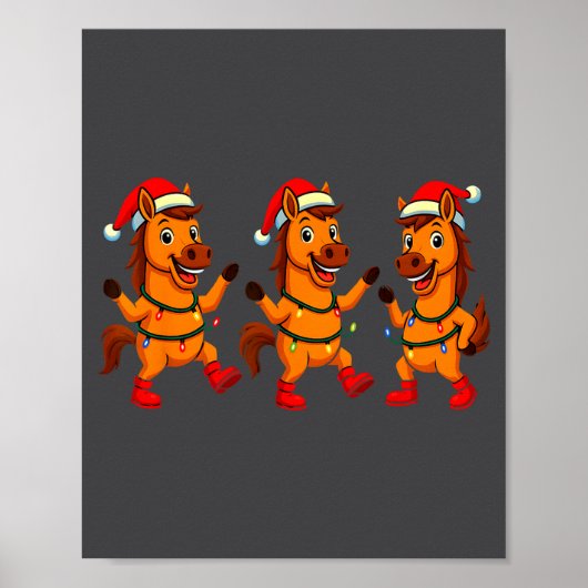 Cute Horse Santa Hat Dancing Lights Christmas Danc Poster (Voorkant)