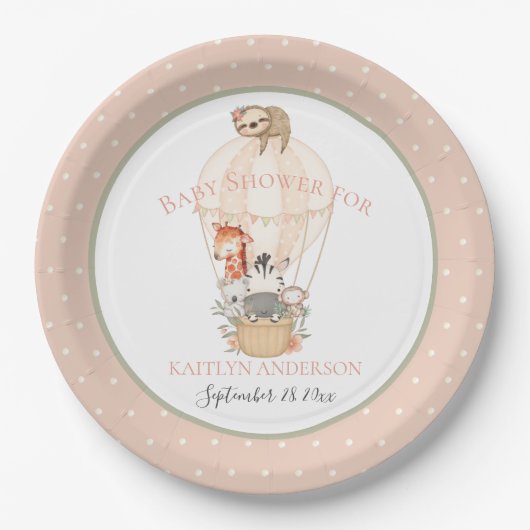 Cute Hot Air Ballon Giraffe Zebra Hartelijk dank Papieren Bordje (Voorkant)