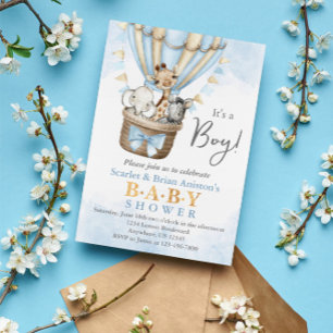 Cute Hot Air Ballon Safari Animals Baby shower Kaart