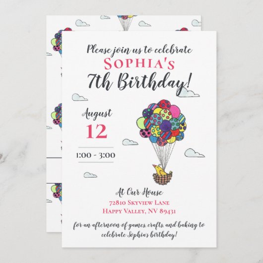 Cute Hot Air Bird Nest Birthday Kaart (Voorkant / Achterkant)