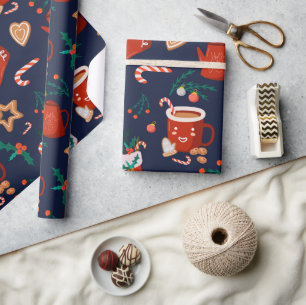 Cute Hot Chocolate Cookies & Stockings Kerstmis Cadeaupapier