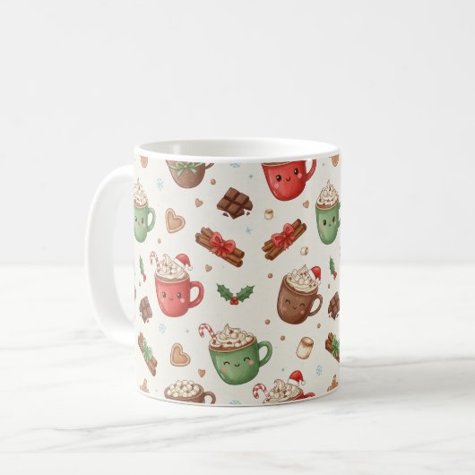 Cute Hot Cocoa Pattern – Festive Illustrated Mugs (Devant gauche)