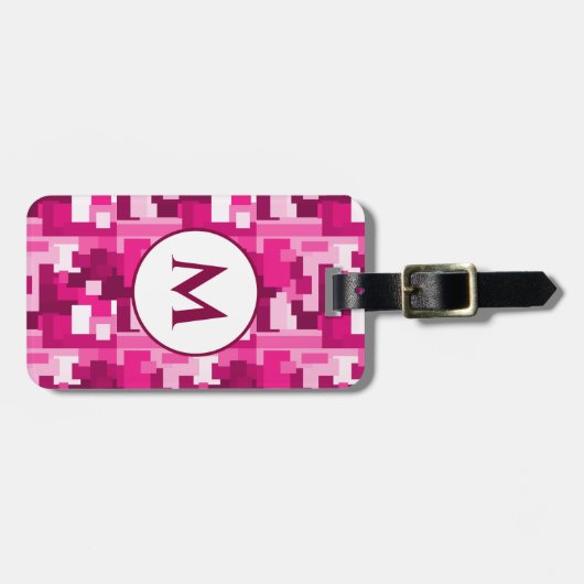 Cute Hot Pink Digital Camo Pattern met Monogram Bagagelabel (Voorkant horizontaal)