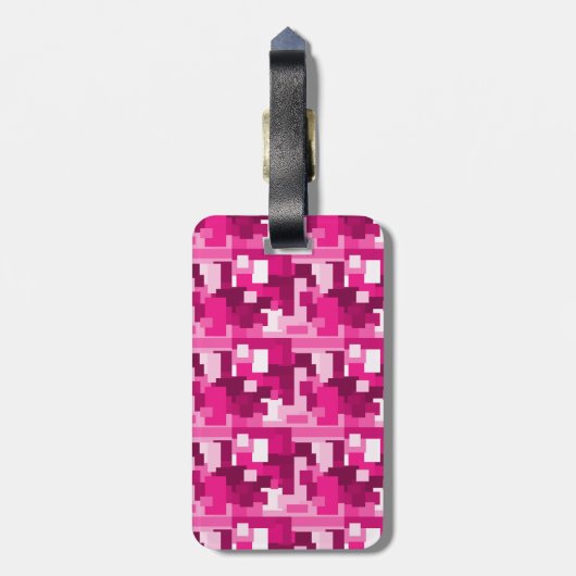 Cute Hot Pink Digital Camo Pattern met Monogram Bagagelabel (Achterkant verticaal)