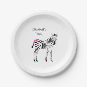 Cute Hot Pink en Black Girly Zebra met naam Papieren Bordje