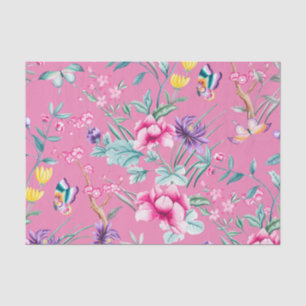 Cute Hot Pink Floral & Butterflies Patroon Tissuepapier