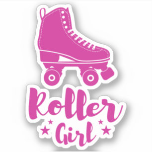 Cute Hot Pink Roller Girl Schaats Fun Stars Sticker