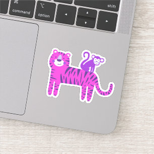 Cute Hot Pink Tiger en Paarse aap op de achterkant Sticker