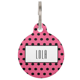 Cute Hot roze & Black polka dot Huisdierpenning