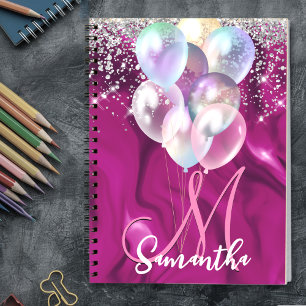 Cute hot roze faux zilveren glitter ballon monogra notitieboek