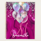 Cute hot roze faux zilveren glitter ballon monogra planner (Voorkant)