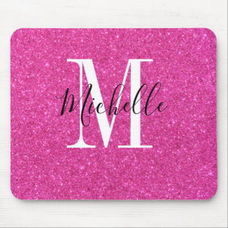Cute Hot-roze goudglittermonogram Muismat