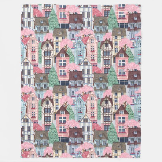 Cute Houses Fleece Blanket Deken (Voorkant)