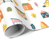 Cute Houses Pattern Cadeaupapier (Rol Hoek)