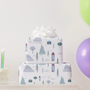 Cute Houses Trees Mountains Modern Pattern Cadeaupapier