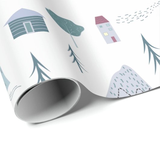 Cute Houses Trees Mountains Modern Pattern Cadeaupapier (Rol Hoek)
