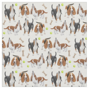Cute Howling Basset Hound Dogs Fabric Stof