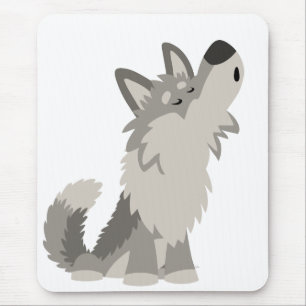 Cute Howling Cartoon Wolf Mousepad Muismat
