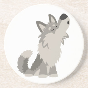 Cute Howling Cartoon Wolf Onderzetter
