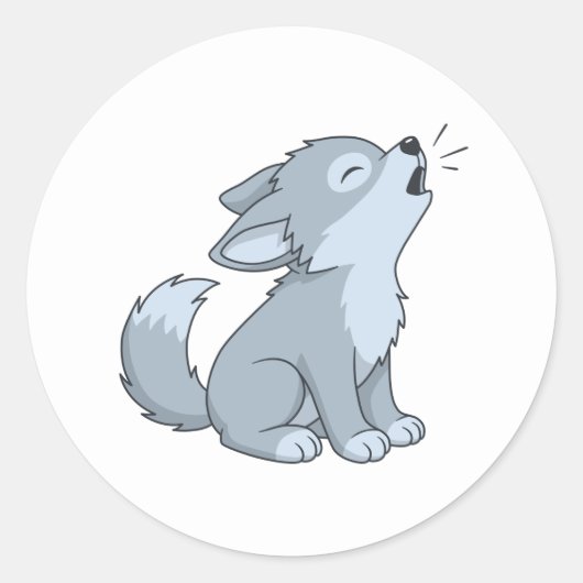 Cute Howling Wolf Pup Ronde Sticker (Voorkant)