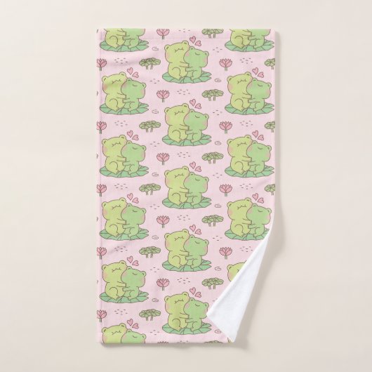 Cute hugging Frogs in Love Pattern Pink Bad Handdoek (Handdoek)