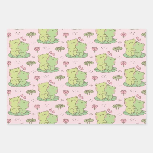 Cute hugging Frogs in Love Pattern Pink Inpakpapier Vel (Voorkant)