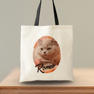 Cute huisdier kat foto script naam tote bag