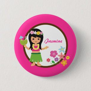 Cute Hula Girl Hawaiian Luau ThMED Ronde Button 5,7 Cm