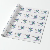 Cute hummingbird and bee cartoon illustration cadeaupapier (Uitgerold)