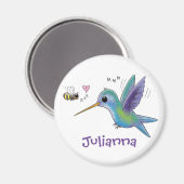 Cute hummingbird and bee cartoon illustration magneet (Voorkant / Achterkant)