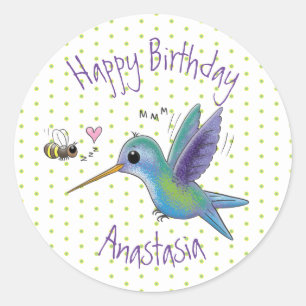 Cute hummingbird and bee cartoon illustration ronde sticker