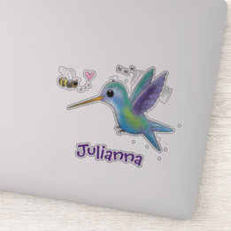 Cute hummingbird and bee cartoon illustration sticker