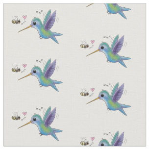 Cute hummingbird and bee cartoon illustration stof