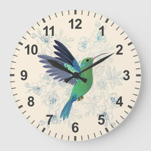 Cute Hummingbird Floral Grote Klok (Voorkant)